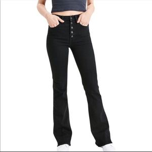 American Eagle Next Level Highest Rise Flare Black Jeans Button Fly Sz 6 Regular